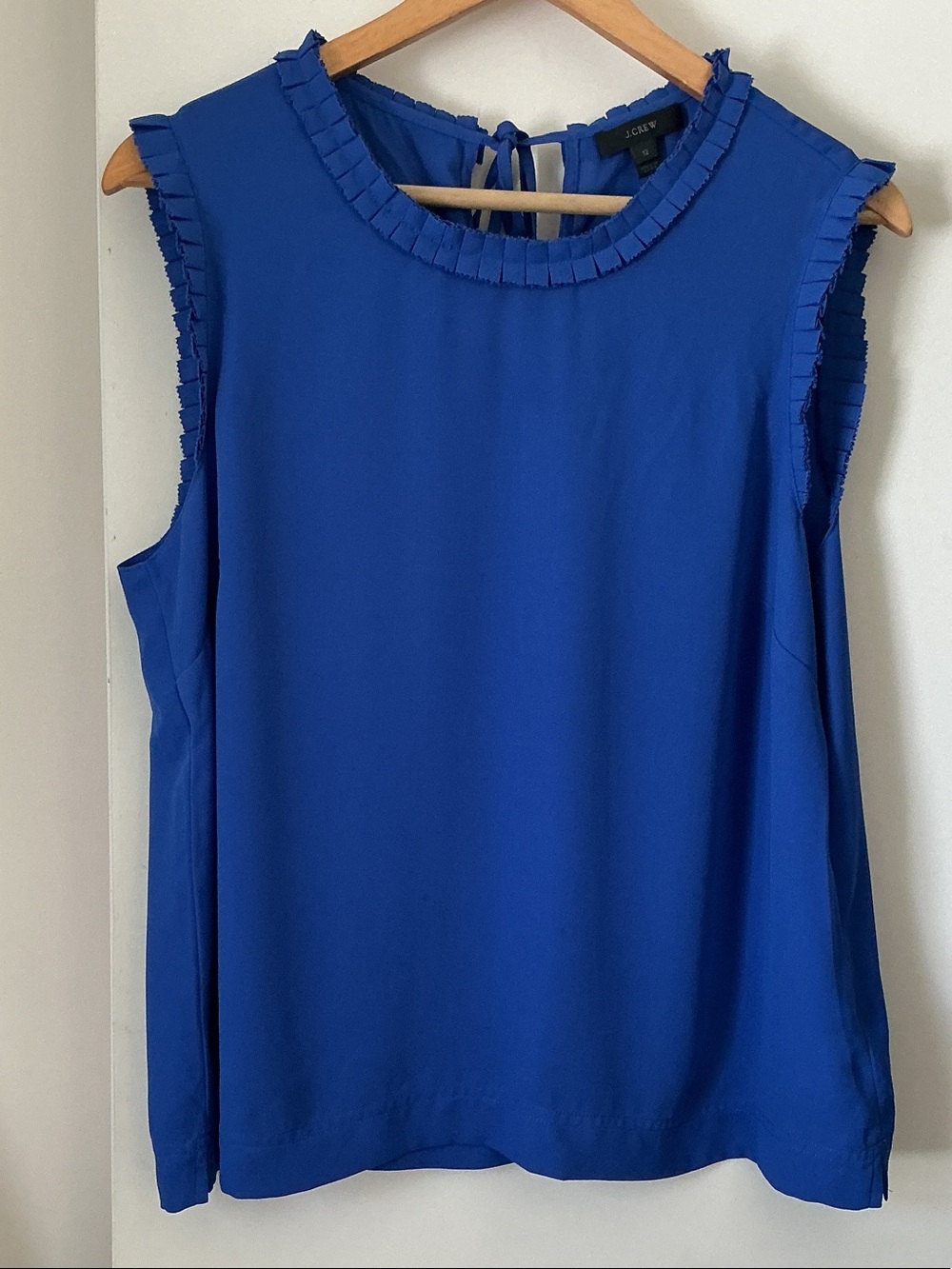 J. Crew Sleeveless Pleated Trim Shell Top in Royal Blue